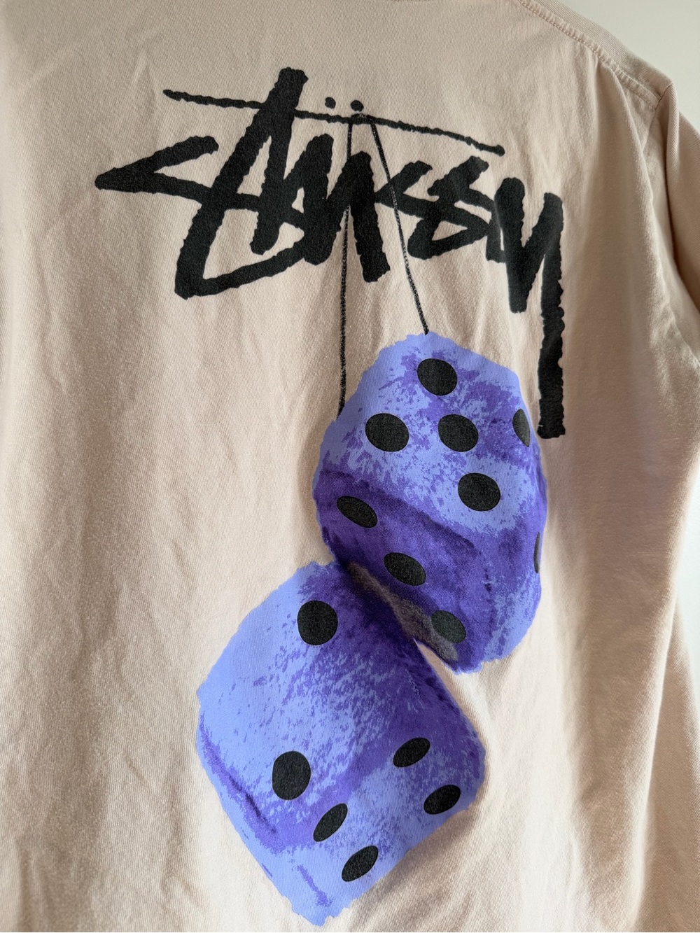 Stussy Beige Short-Sleeve Tee with Purple Dice Graphic - Picture 5 of 5